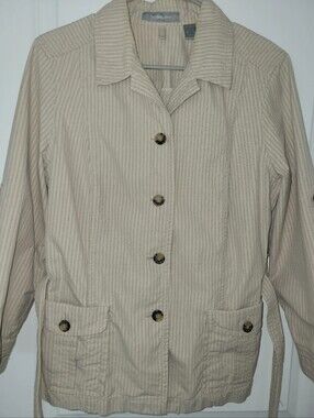 Liz Claiborne Beige Striped Shirt Jacket